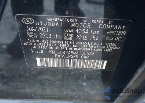 2021 Hyundai Sonata Sel from USA, damaged, VIN KMHL64JA5MA165533